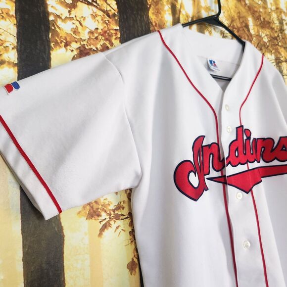 Vintage Cleveland Indians Russell Athletic Jersey Mens Size Large White STAINS - Picture 4 of 14